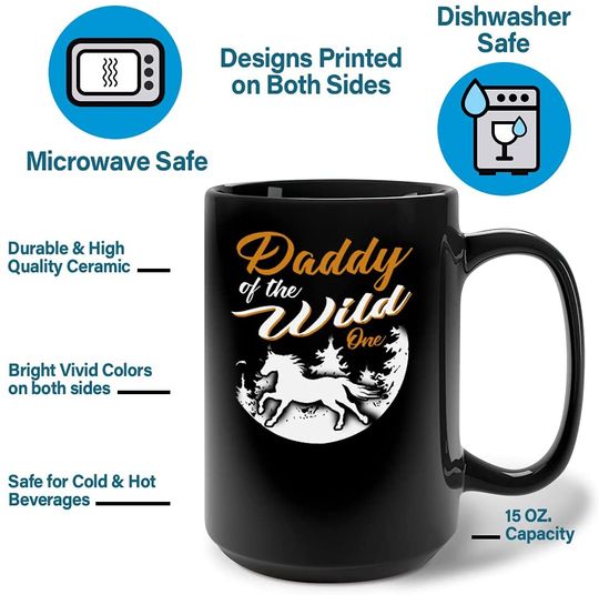 Daddy Of The Wild One Coffee Mugs For Horse Lovers Novelty Equestrian Mug Printed Black Mugs Ceramic Tea Cup Cute Horses Mug For Men Funny Father Present For Husband Farmers
