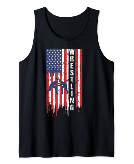 USA Flag Patriotic Wrestler American Flag Wrestling Tank Top