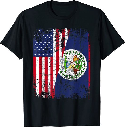 Belizean Roots Half American Flag Usa Belize Flag T Shirt