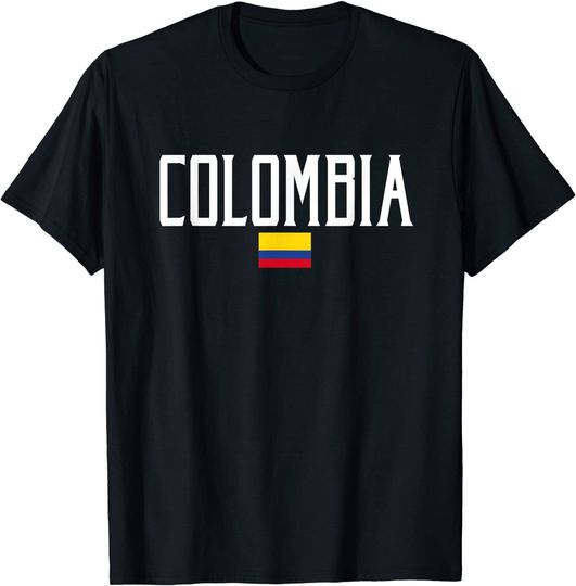 Colombia Flag Vintage White Text T-Shirt