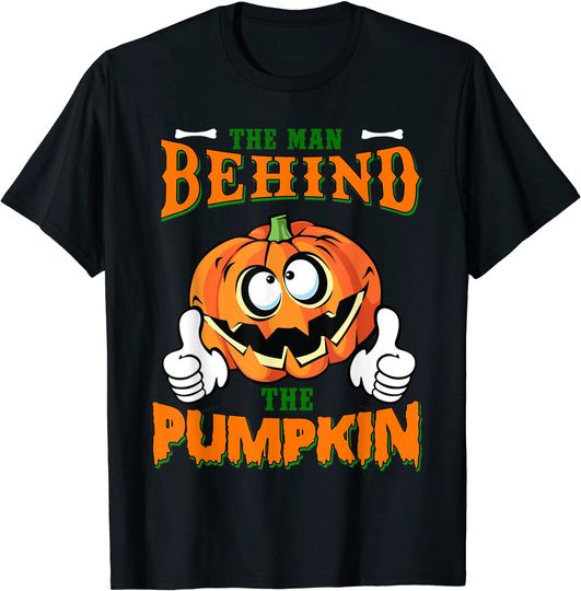 Mens Man Behind The Pumpkin T Shirt Halloween Pregnancy New Dad T-Shirt