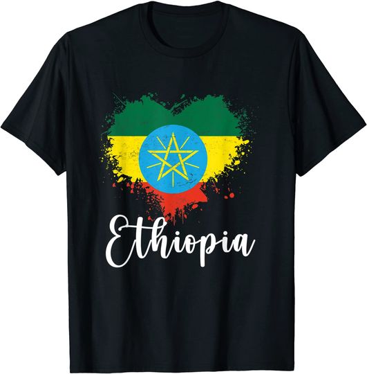 Discover I Love Ethiopia Flag Heart T-Shirt