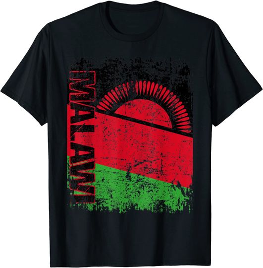 Malawi Flag Vintage Distressed T Shirt