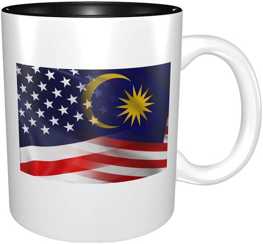 Ceramic Coffee Mug Flag of Malaysia and USA