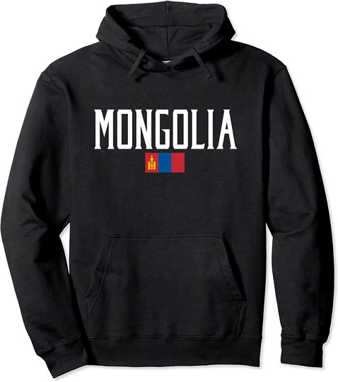 Mongolia Flag Vintage White Text Pullover Hoodie
