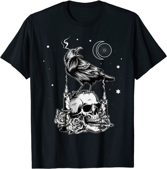 Black Crow Raven Skull Tarot Card Occult Aesthetic Gothic T-Shirt