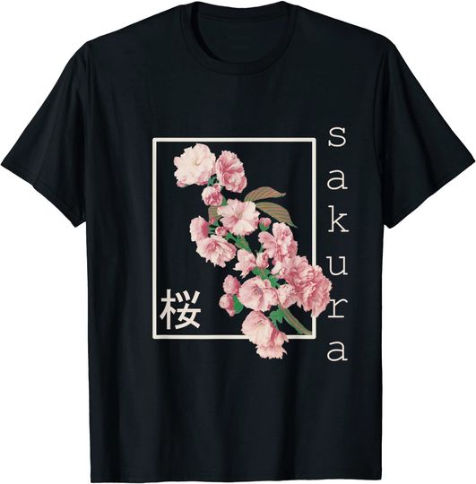 Cherry Blossom Shirt Vintage Japanese Sakura Kanji Aesthetic T-Shirt