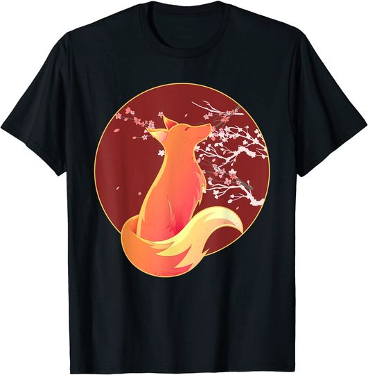 Cherry Blossom Wildlife Animal Nature Forest Sakura Fox T-Shirt