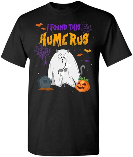 I Found This Humerus Funny Cat Kitten Ghost Halloween Custome Gift Ideas T-shirt V-neck
