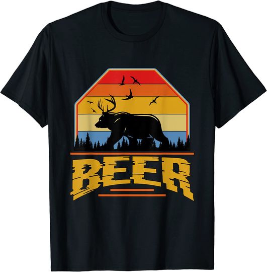Beer Funny Retro vintage Bear & Deer T-Shirt
