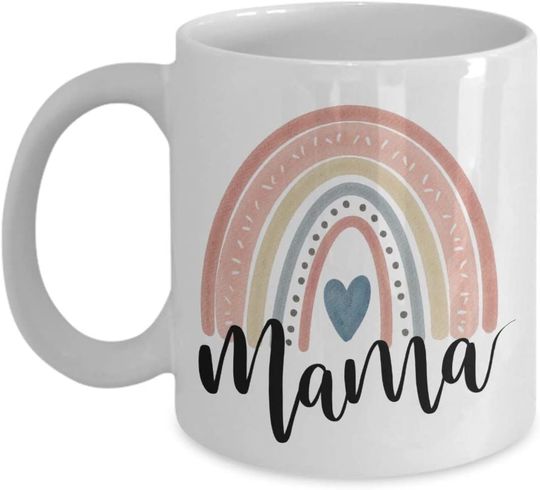 Mama Coffee Mug Boho Scandinavian Pastel Watercolor Rainbow Mothers Day Idea for New Mom