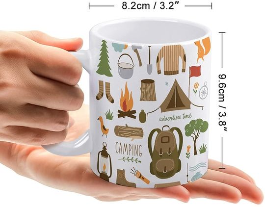 Camping Equipment White Printed Coffee Mugs Custom Ceramic Cup With Handle