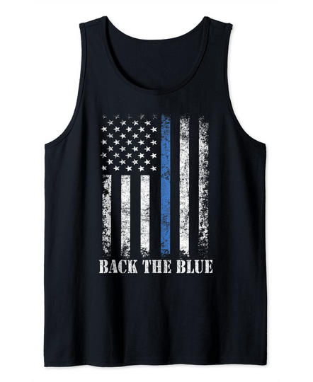 Thin Blue Line Back the Blue American Flag Police Support Tank Top