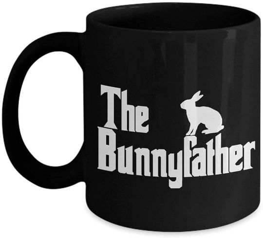 The Bunny Father Black Coffee Cup MUG  For Rabbit Lovers