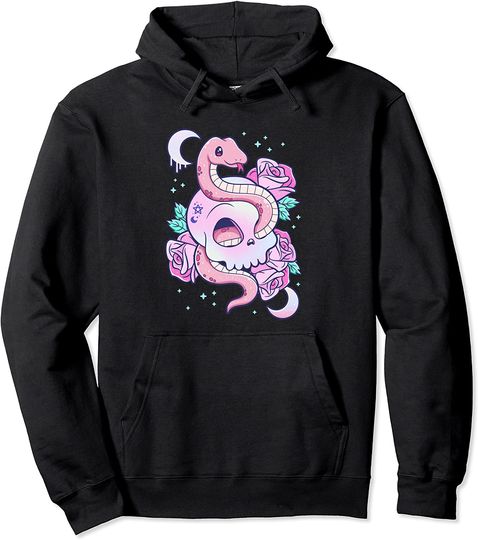 Creepy Skull Serpent Snake Roses Pullover Hoodie