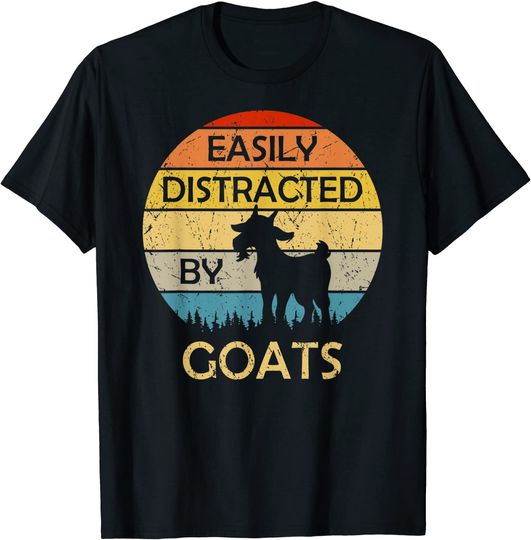 Easily Distracted By Goats Retro Vintage Funny Goat Lover T-Shirt