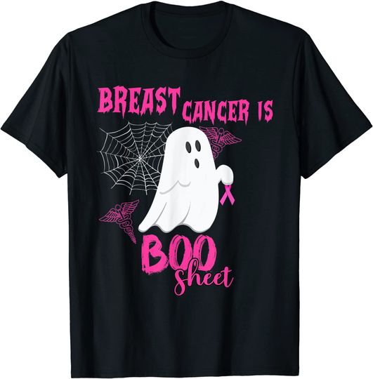 Breast Cancer Is Boo Sheet Pink Ribbon Ghost Spiderweb T-Shirt
