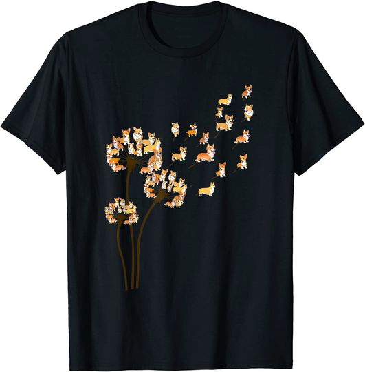 Funny Corgi dog Dandelion flower T-Shirt