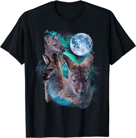 3 Moon Wallaby Marsupial Kangaroo Graphic Art Novelty T-Shirt