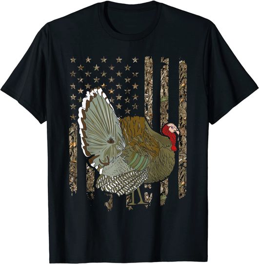Discover Turkey Hunting American Flag Bird Hunter Tree Camouflage T-Shirt