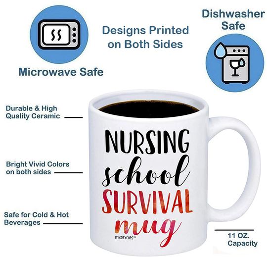 Nursing School Survival Mug - Cup for Registered RN Nurse Practitioner, Graduation, Hospital Assistant