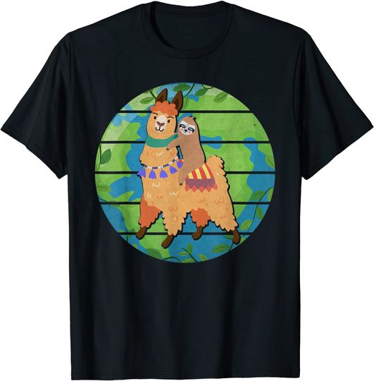 Discover Cute Sloth Llama Earth-Day Shirt Planet Gift Idea Fun Planet T-Shirt