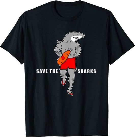 Discover Save The Sharks Funny Lifeguard Cartoon Tee Beach T-Shirt
