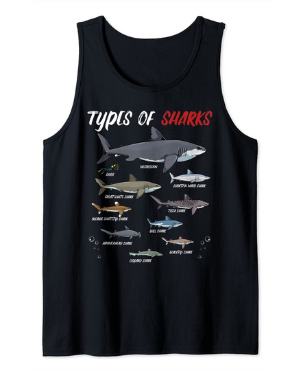 Discover Types Of Sharks Animal Ocean Scuba Diving Funny Week Tank Top