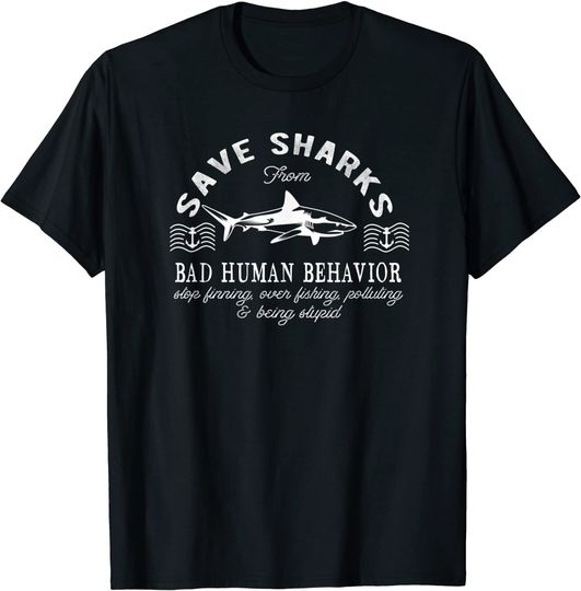Save Sharks From Bad Human Behavior - Light Nautical Shark T-Shirt