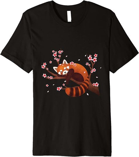 Vintage Red Panda Japanese Cherry Blossom Flower T Shirt