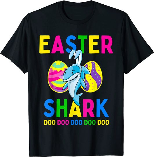 Easter Shark Bunny Colorful Eggs Kids Toddler Girls Boys T-Shirt