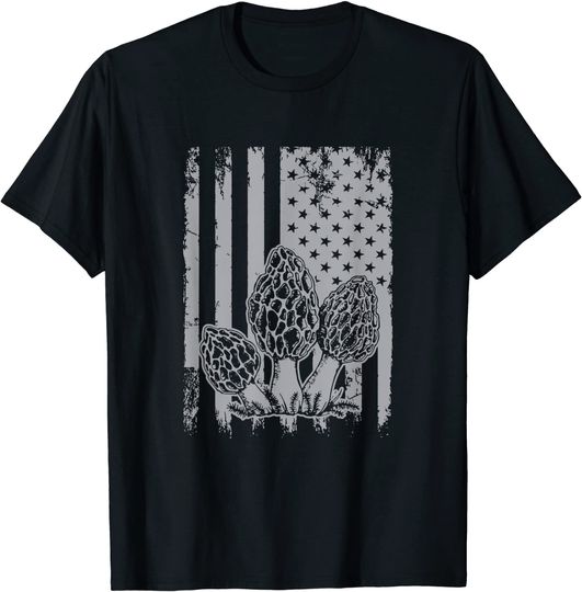 Morel Mushrooms American Flag Patriotic Fathers Day T-Shirt
