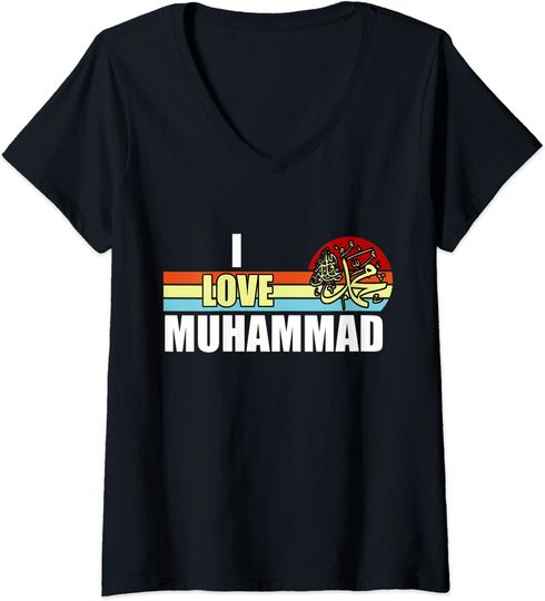 i love prophet muhammad for prophet mohamed lovers V-Neck T-Shirt