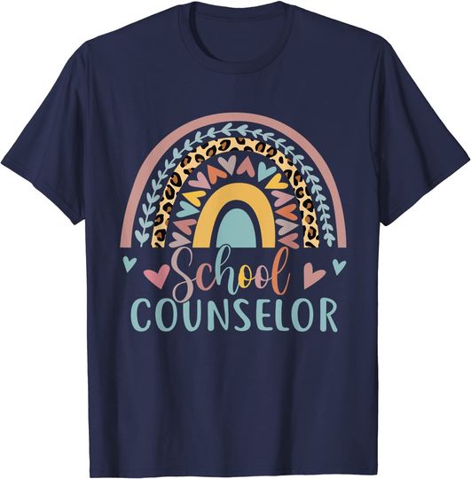 School Counselor Rainbow Leopard Print T-Shirt