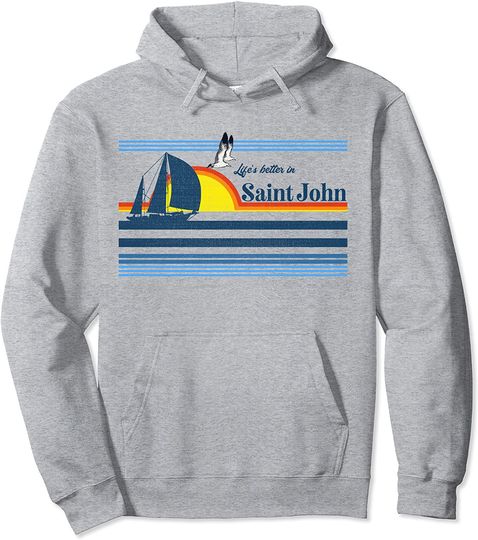 Saint St. John Retro 70s 80s Beach Sailing Sailboat Island Pullover Hoodie