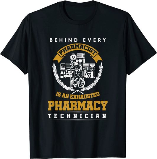 Discover Funny Exhausted Pharmacy Technician T-Shirt