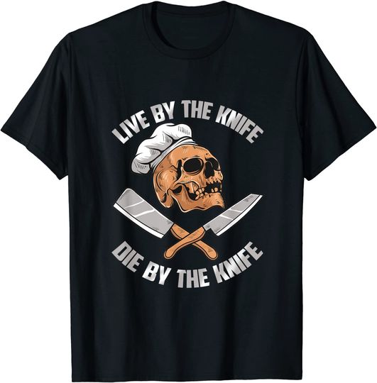 Discover Chef - Skull Knife Death Cook - Restaurant Horror Skelett T-Shirt