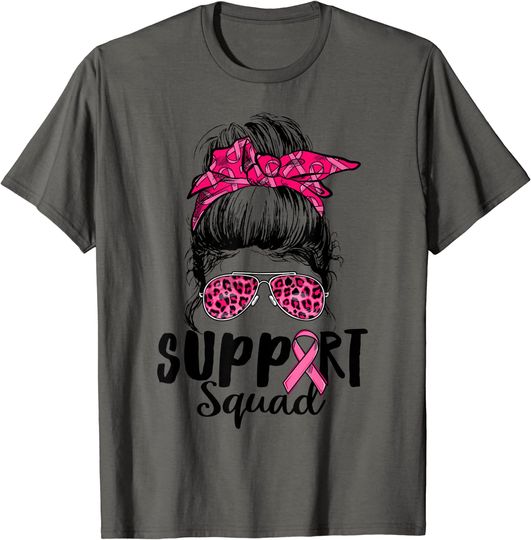 Support Squad Messy Bun Pink Warrior Breast Cancer Awareness T Shirt