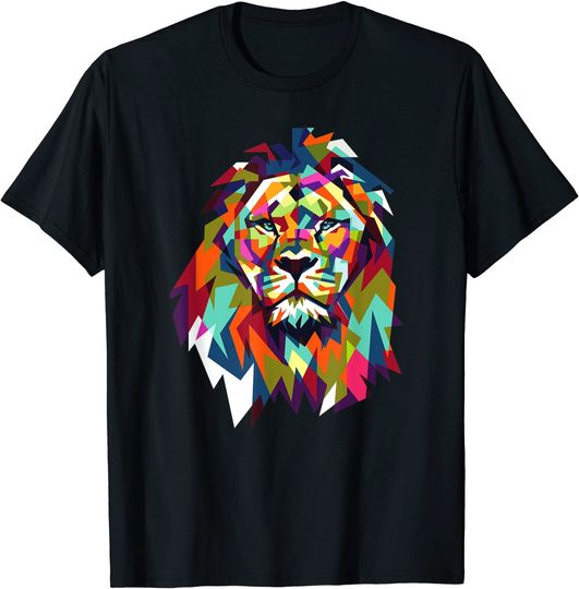 Cool Leo Star Sign Geometric African Animal Cat Lion Face T Shirt
