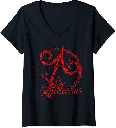 Womens Red Sagittarius Zodiac Sign November December Birthday T Shirt
