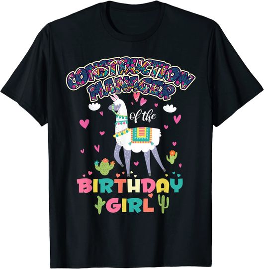 Construction Manager Llama of The Birthday Girl Animal T-Shirt