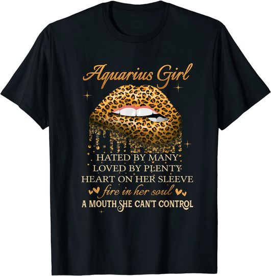 Aquarius Girl Birthday Leopard Sexy Lip T Shirt