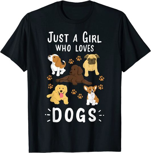 Just a Girl Who Loves Dogs Dog Lover Gift for Girls T-Shirt