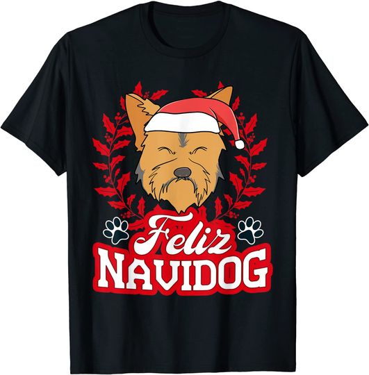 Navidad Terrier Santa Hat Merry Christmas T-Shirt