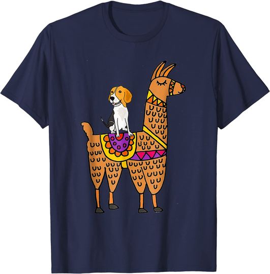 SmileteesPets Beagle Dog Riding Llama T-Shirt