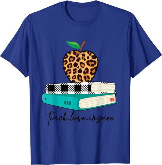Teach Love Inspire Leopard Print Apple Teacher T Shirt