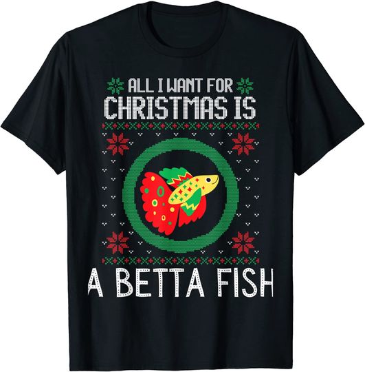 Discover Funny X-mas Sweater Christmas Is A Fish Betta Kids Mom Dad T-Shirt
