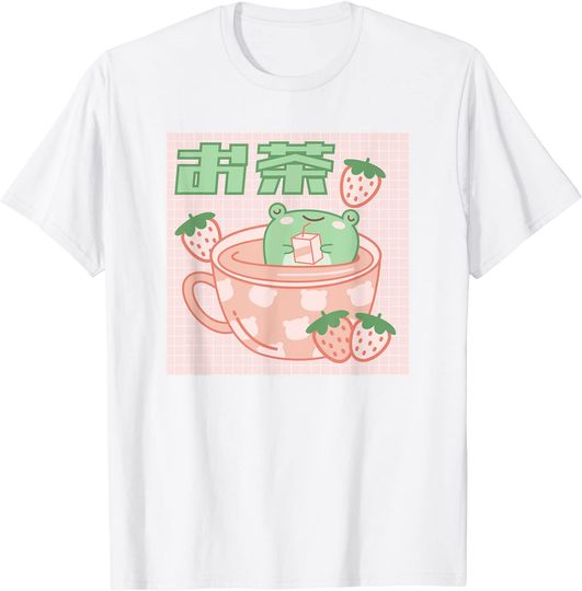 Discover Cute Frog Tea Cup Kawaii Aesthetic Pink T-Shirt