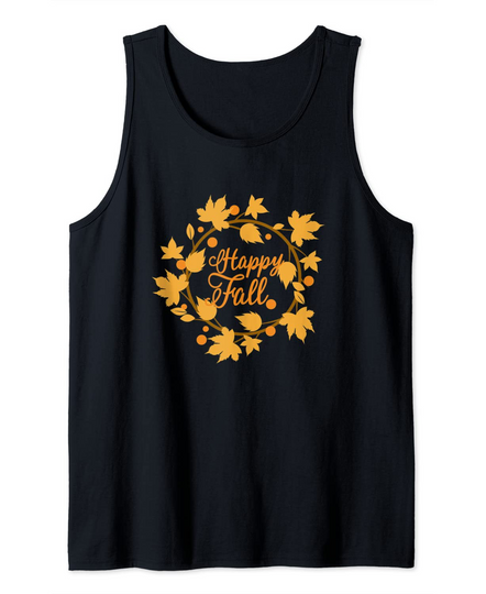 Happy Fall Wreath Colorful Leaves Tank Top