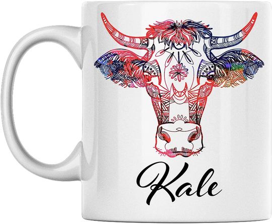 Personal Cow Mug Name Kale White Ceramic Coffee Mug Printed on Both Sides Perfect for Birthday For Him, Her, Boy, Girl, Husband, Wife, Men, and Women